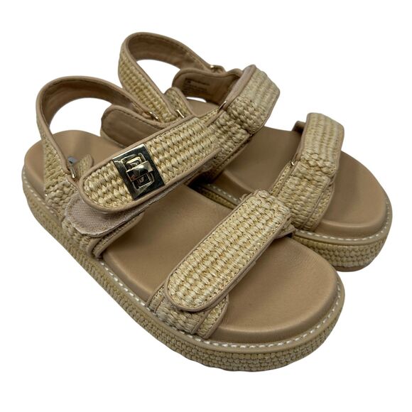 Steve Madden Beige Wicker Chunky Strappy Hook and Loop Sandals Size 7.5 - Picture 1 of 6